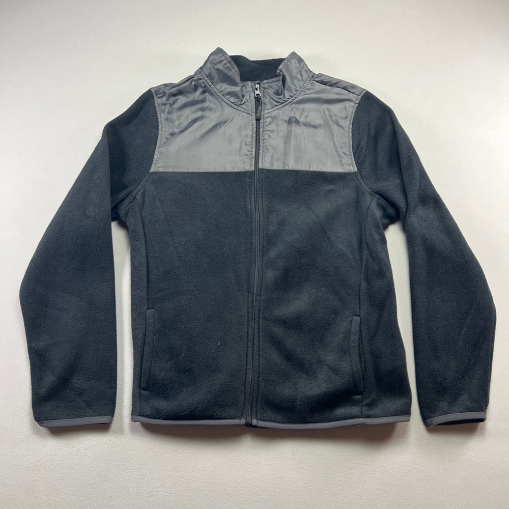 Pony Fleece Jacket Women Large Gray Black Colorblock Winter Full Zip Long Sleeve